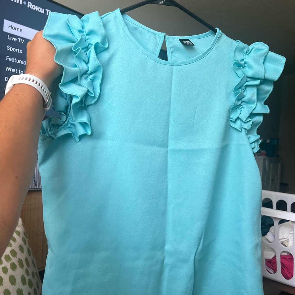 SHEIN Aqua Ruffle Sleeve Blouse